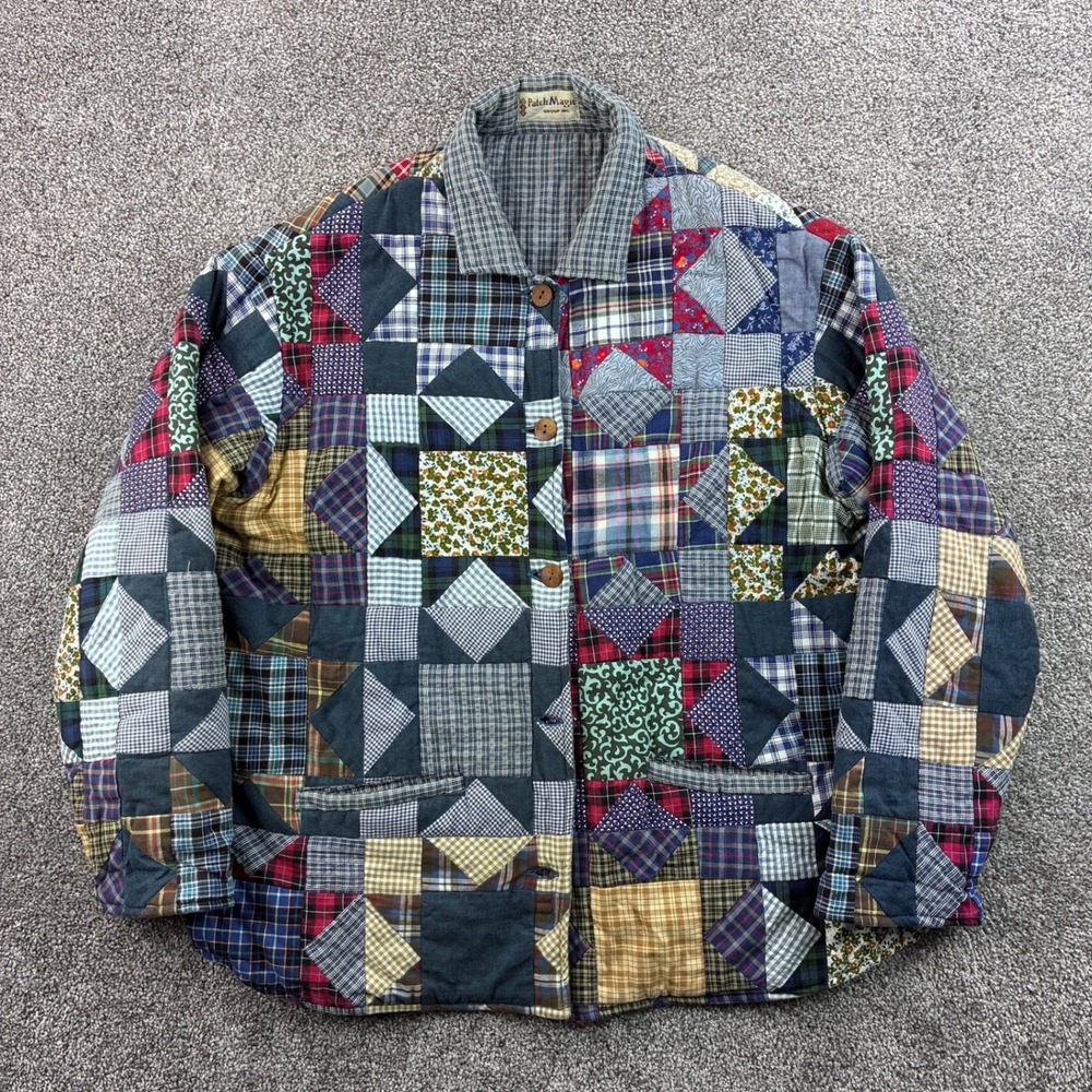 Vintage Patch Magic Quilted Patchwork Jacket Women's XL Multi Cotton Star Chore